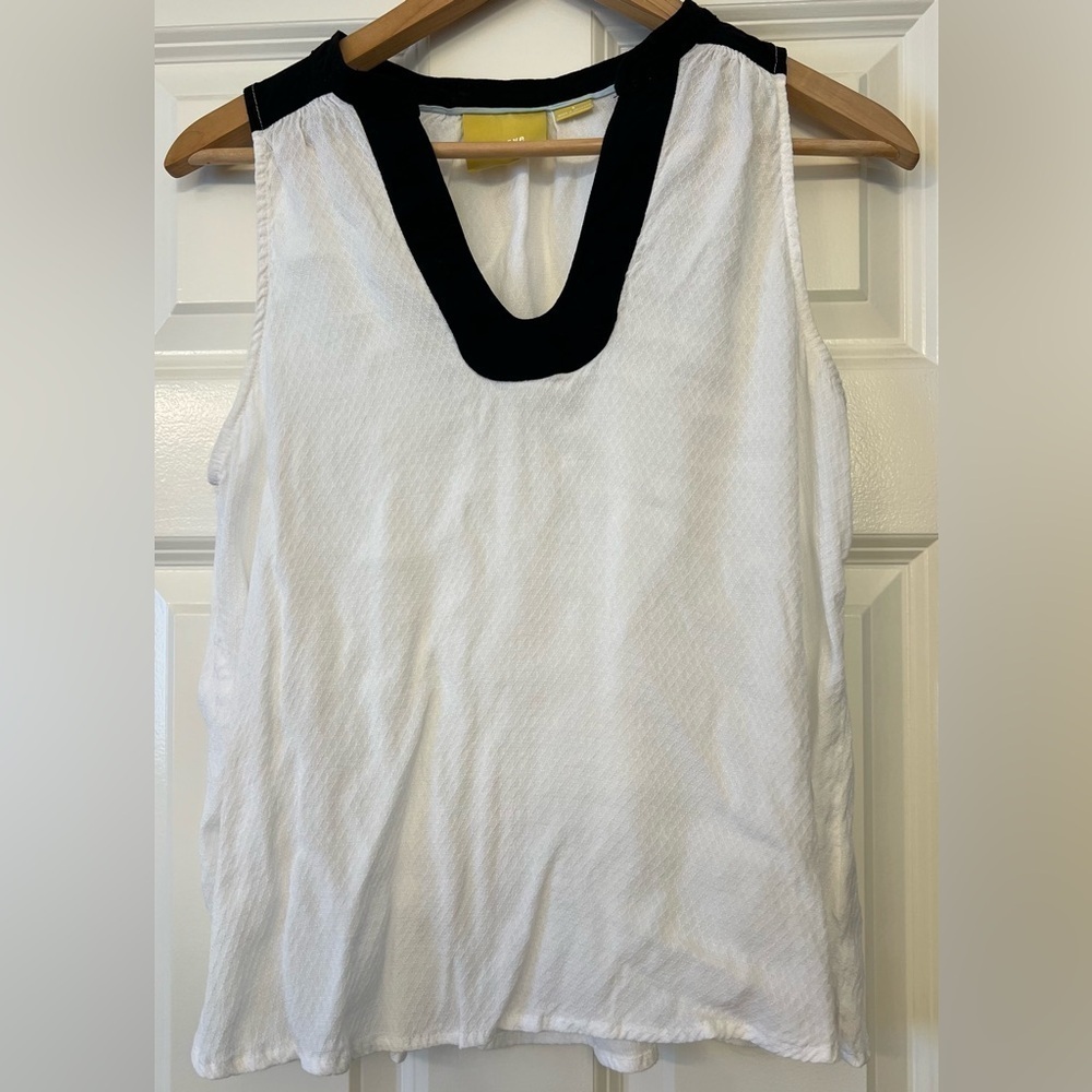Anthropologie Maeve Women’s Enna Tank Top V-Neck Sleeveless White Black Size 8 - Picture 2 of 9